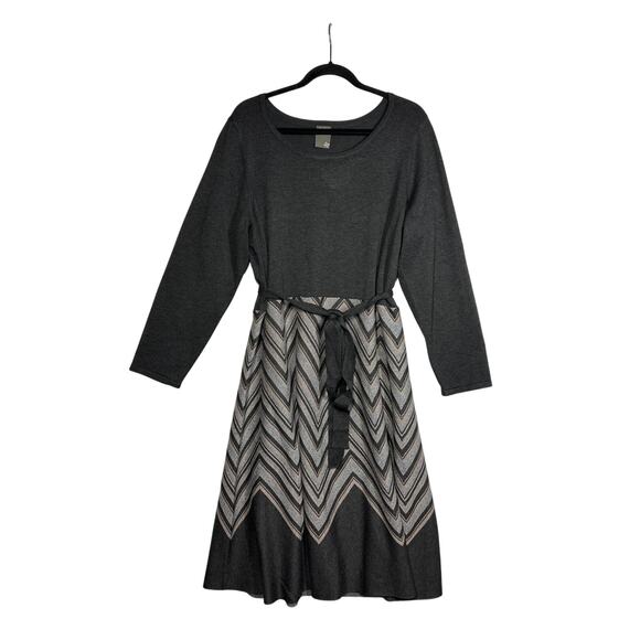 Taylor Chevron Scoop Neck Sweater Dress Tie Waist Midi Brown Plus Size 3X Office - Picture 3 of 16